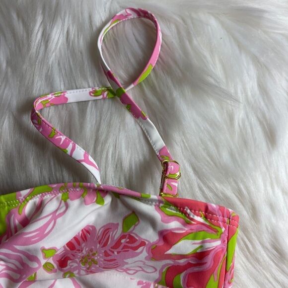 Lilly Pulitzer Pink Floral Bandeau Swim Top Sz M - Picture 3 of 6